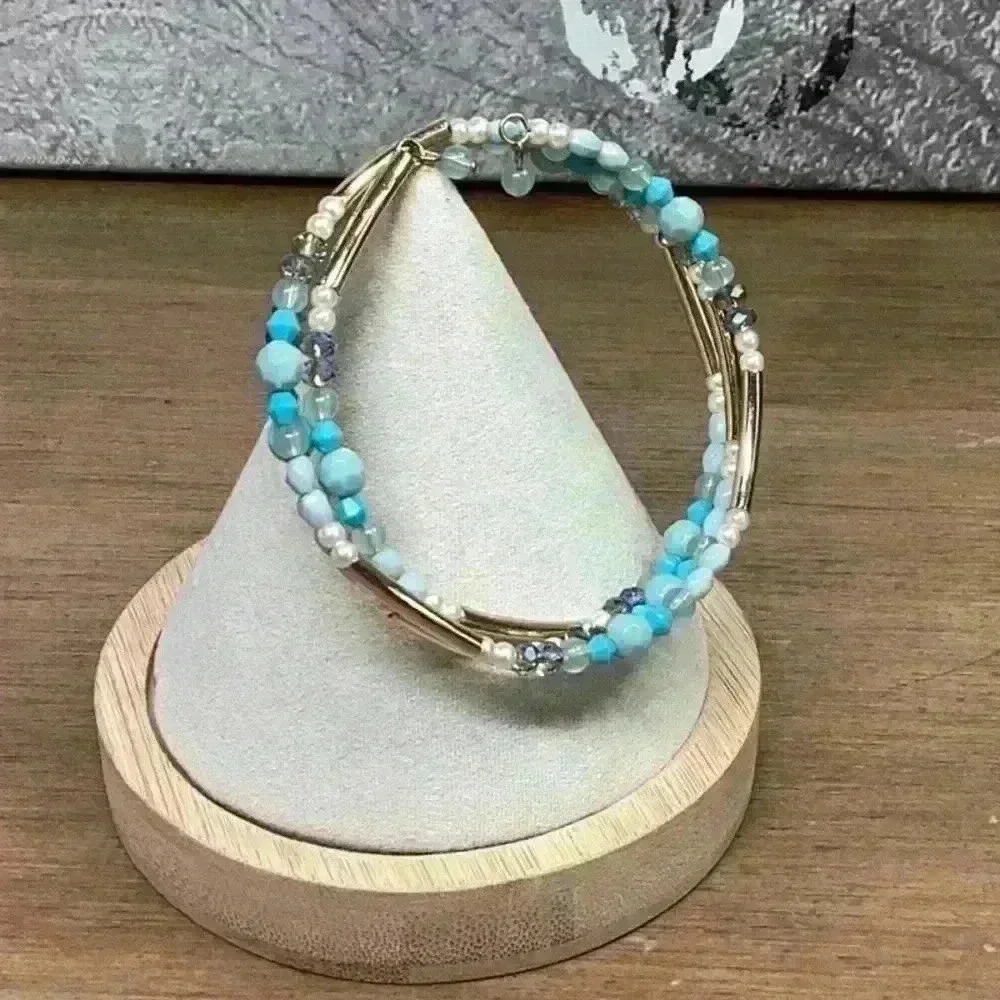 Bracelet Blue Gold And Ab - Wrap Bracelet